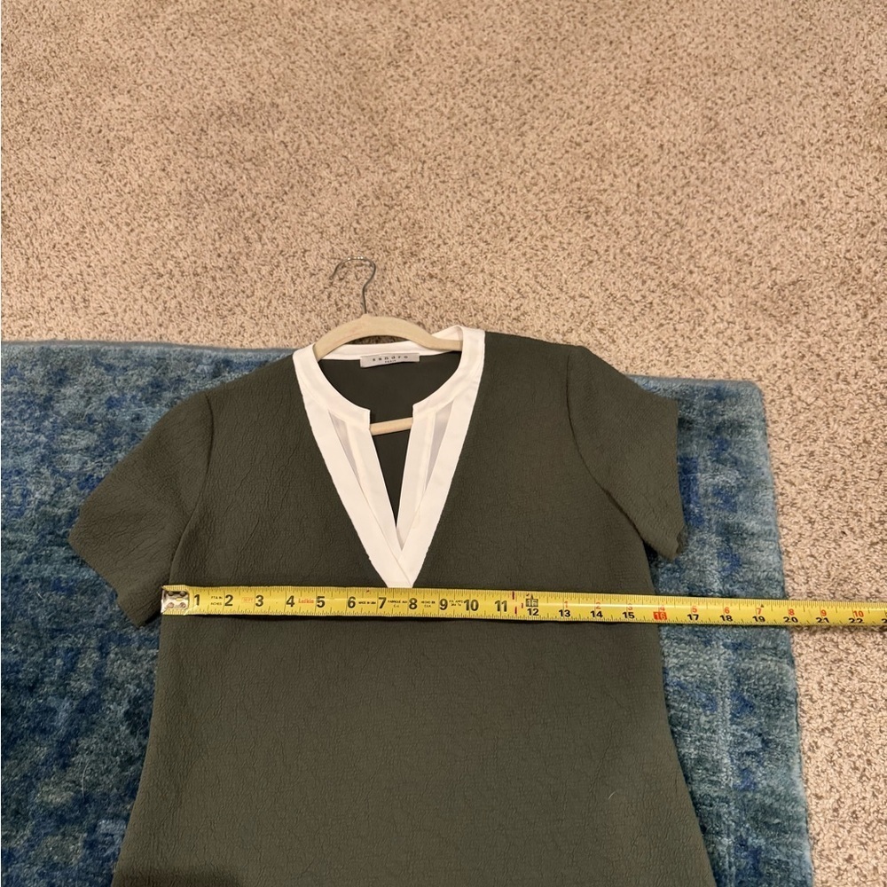 Sandro Paris Shift Dress Minimalist Quiet Luxury Designer Small Olive Green - Picture 8 of 11